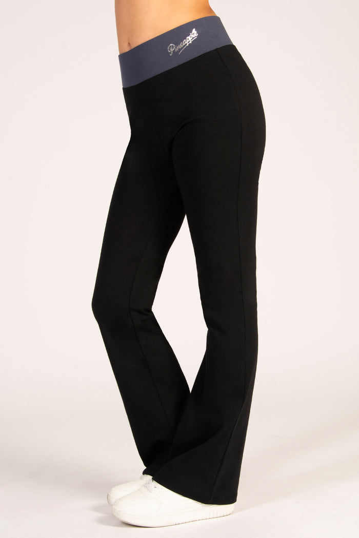 Black flared trousers for girls with elasticated waistband in dark blue colour, perfect for any dance class!