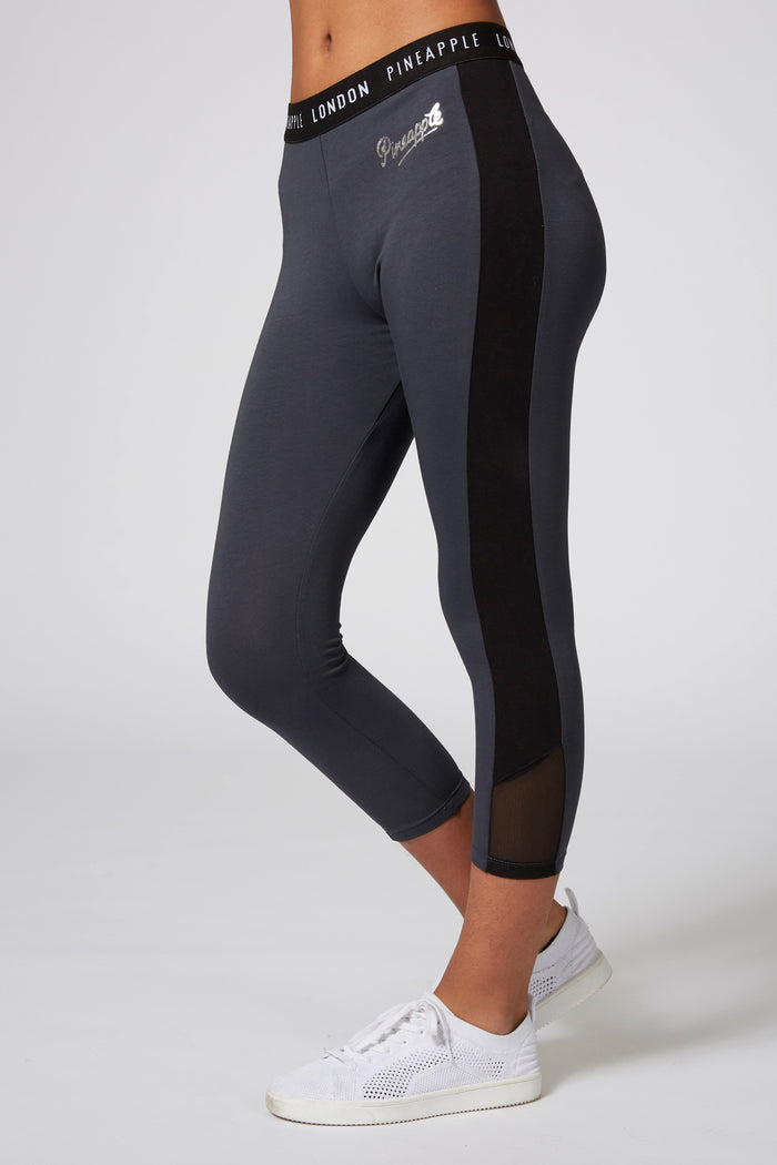 Girl wearing Pineapple Contrast Mesh Charcoal Leggings