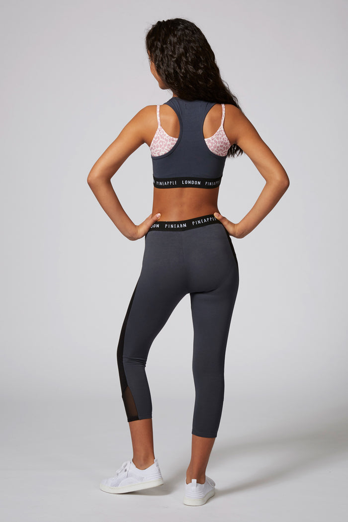 Girl wearing Pineapple Contrast Mesh Charcoal Leggings