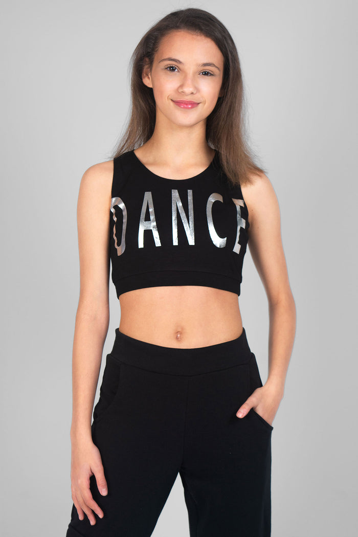 Girl wearing Pineapple black Crop Dance Vest