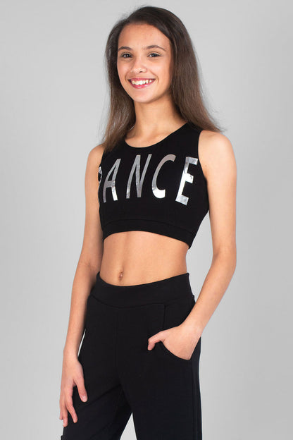 Girl wearing black Crop Dance Vest