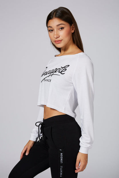 Woman wearing White Retro Off Shoulder Crop Top