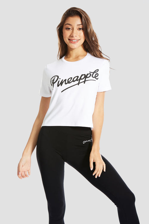 Woman wearing Pineapple White Crop T-Shirt