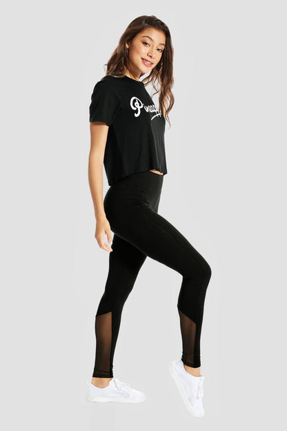 Woman wearing Black Crop T-Shirt