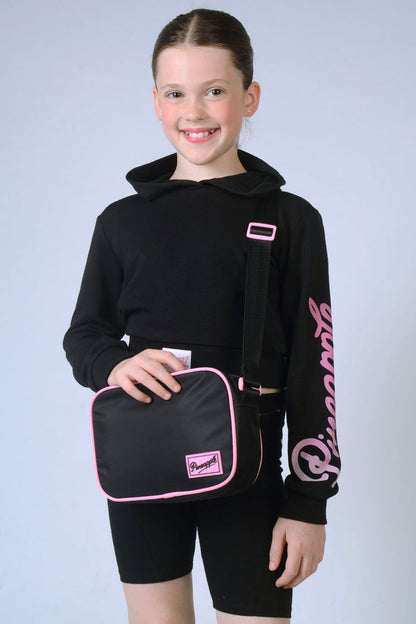Girl carrrying black Crossbody Bag for kids