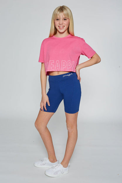 Girl wearing Navy Cycling Shorts