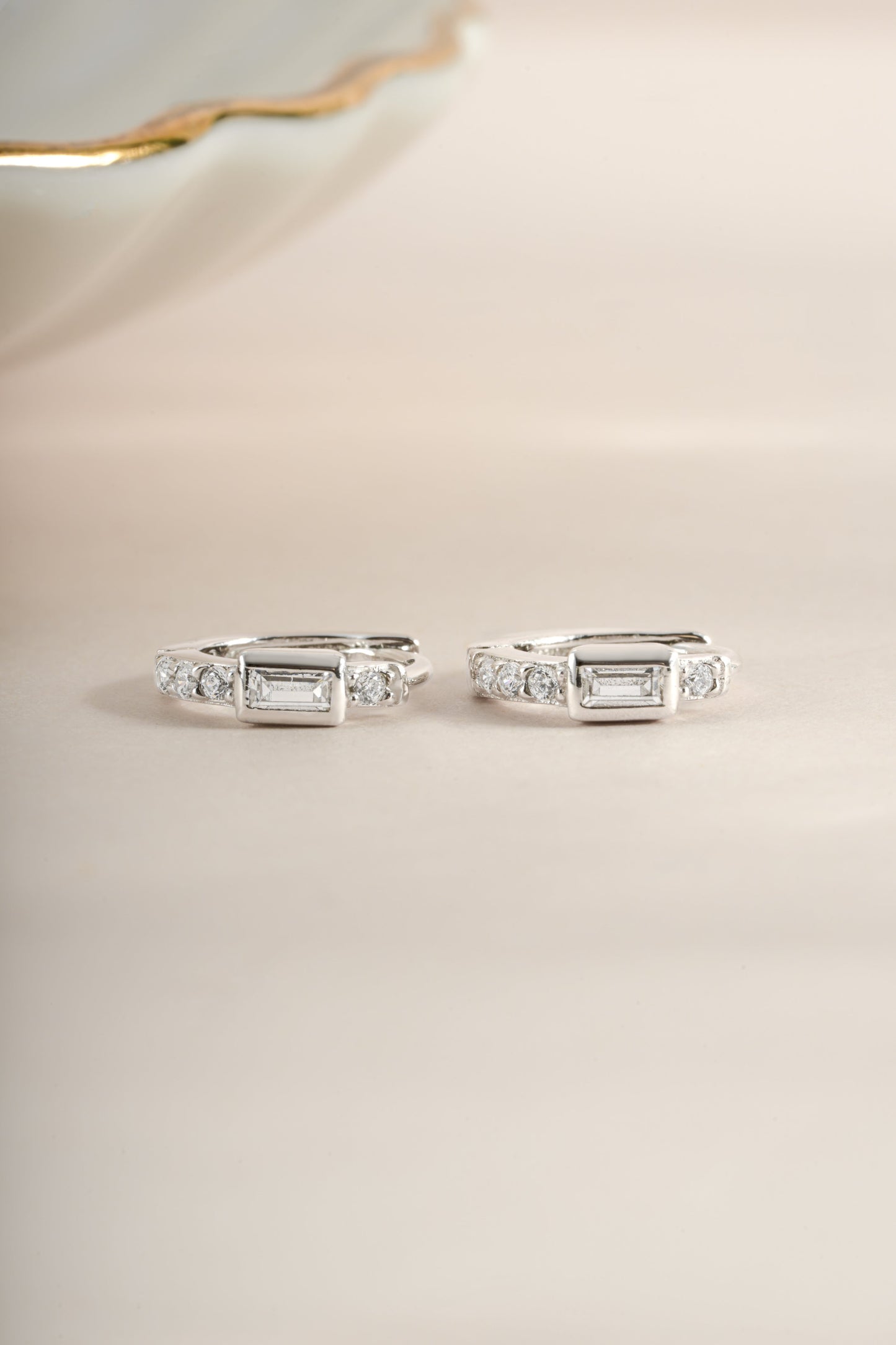 CZ Baguette Huggie Earrings
