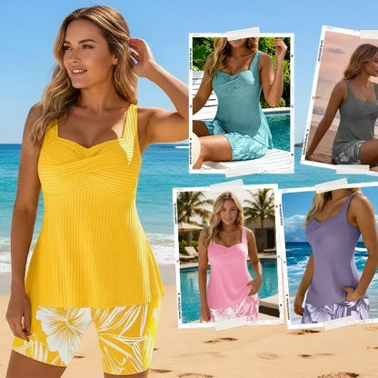 üî•üî•üî•Two-piece Body Covering Surplice Tankini Printed Boxer Swimsuit