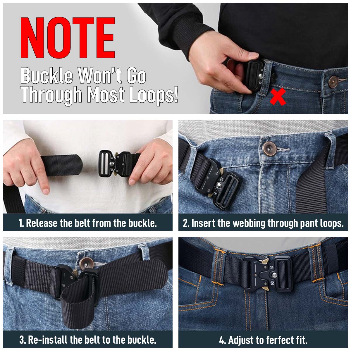 Men's Tactical Nylon Belt – Quick Release, Hole-Less Adjustable, Black