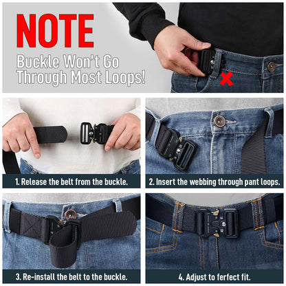 Men's Tactical Nylon Belt – Quick Release, Hole-Less Adjustable, Black