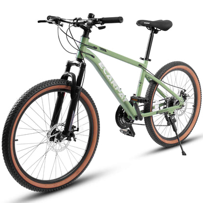 24" Teen Mountain Bike | 21-Speed, Disc Brakes, Front Suspension & Brown Edge Tires