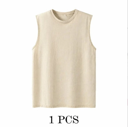 ‚ö° Hot Sales  üî• 4-Pack Men's Washed Sleeveless Vest ‚Äì Heavyweight Cotton, Acid Wash, Oversized Gym & Streetwear