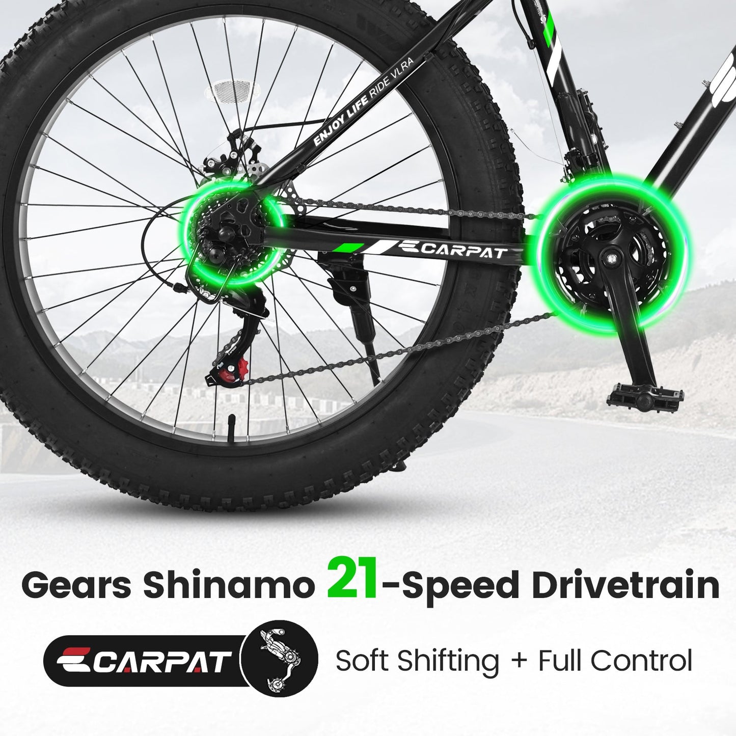 26" Fat Tire Mountain Bike | Full Shimano 21-Speed, Dual Disc Brakes & Front Suspension