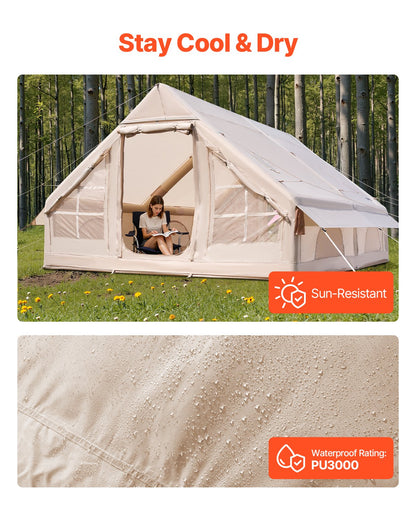 5–8 Person Inflatable Glamping Tent – 300D Oxford Blow-Up Tent with Stove Jack, Hand Pump & Carry Bag