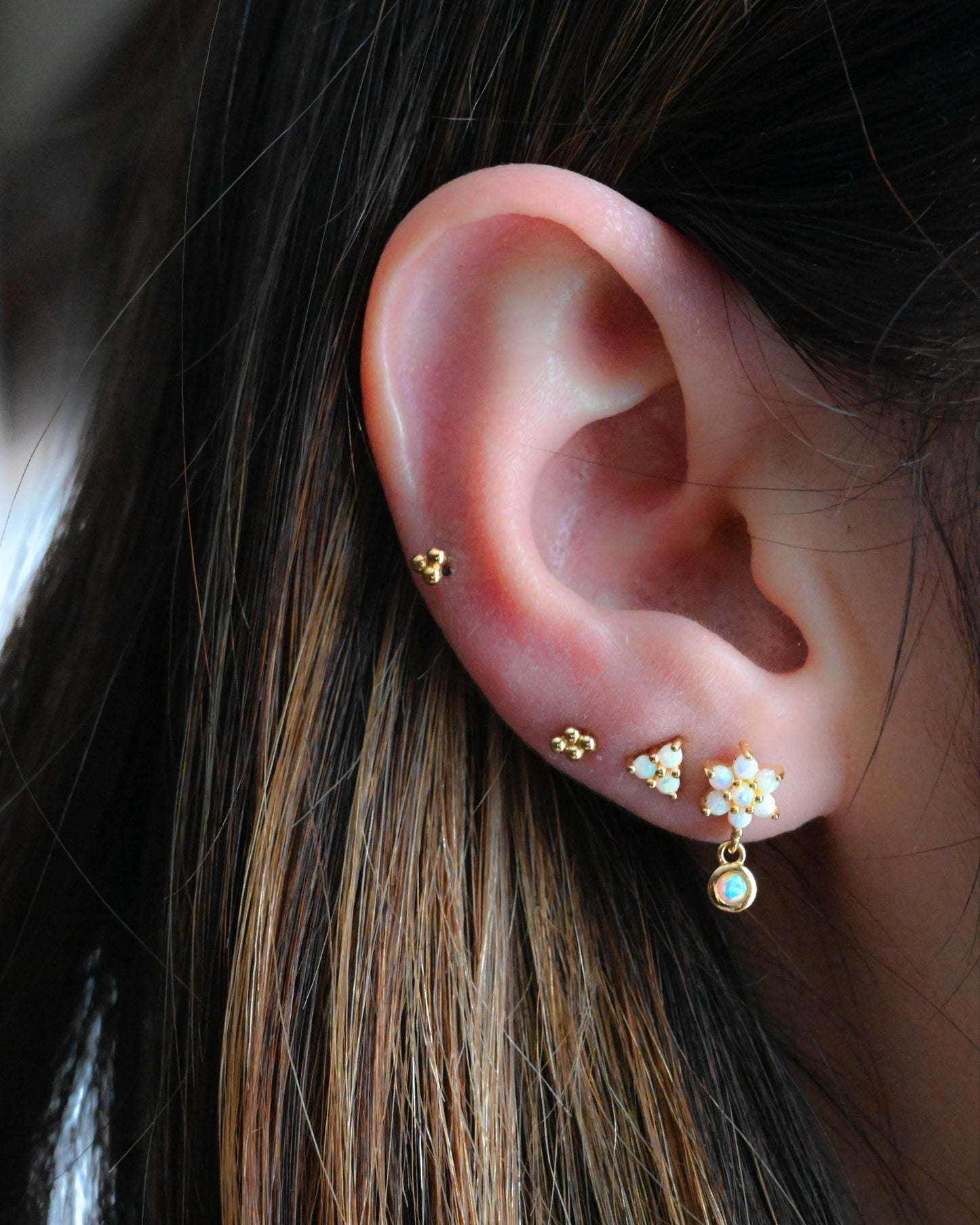 Opal Three Stone Studs