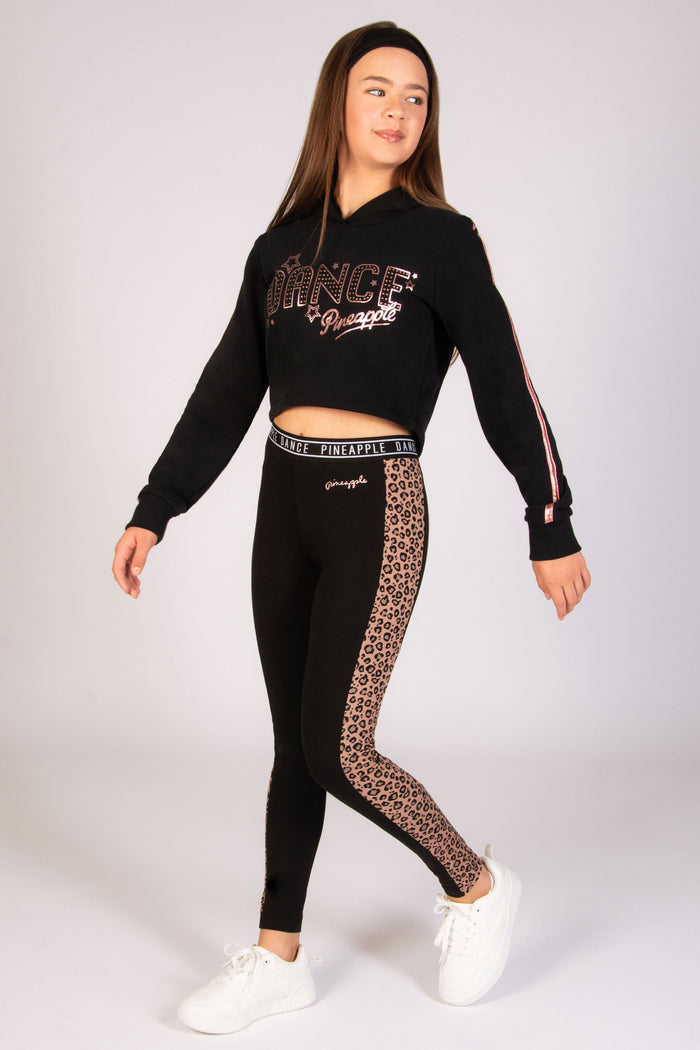 Black Pineapple Dance hoodie for girls with rose gold star foil and 'DANCE' chest print