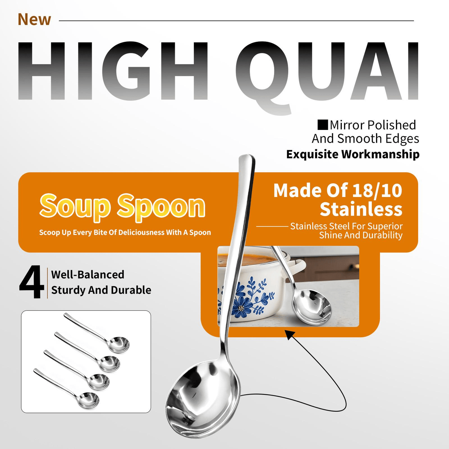 üç≤ 4/6 PCs Stainless Steel Soup Spoon Set