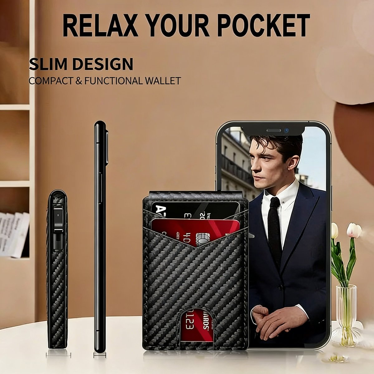 üí•üéÅ Slim Wallet for Men with Pop-Up Aluminum Case, RFID Blocking  Minimalist Leather Bifold Card Holder