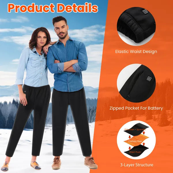 USB Heated Pants – 12 Heating Zones, 3 Heat Levels, Unisex, M–3XL