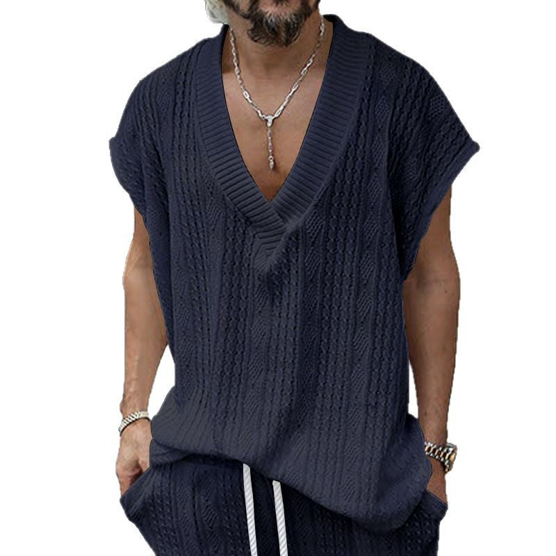 Men's V-Neck Jacquard Sleeveless Tank Top