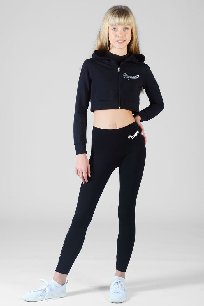 Girl wearing black Diamante 'DANCE' Leggings and matching jacket