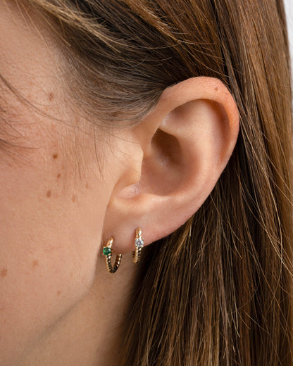 Emerald Spiral Huggie Hoops