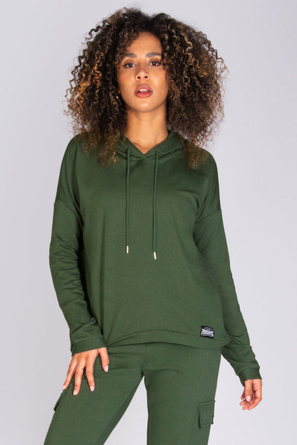 Women's khaki hoodie in oversized fit by Pineapple Dance Studios