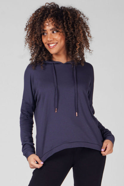 Woman wearing Charcoal Dip Hem Hoodie