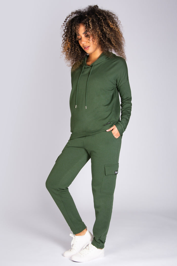 Oversized dip hem hoodie for women in khaki