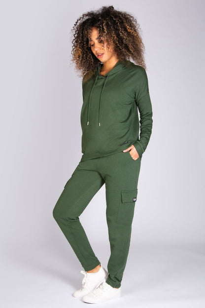 Oversized dip hem hoodie for women in khaki