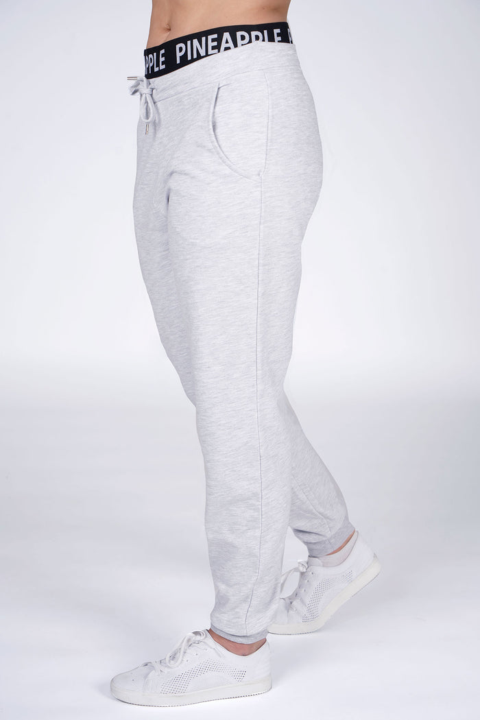 Woman wearing Pineapple Grey Double Band Joggers