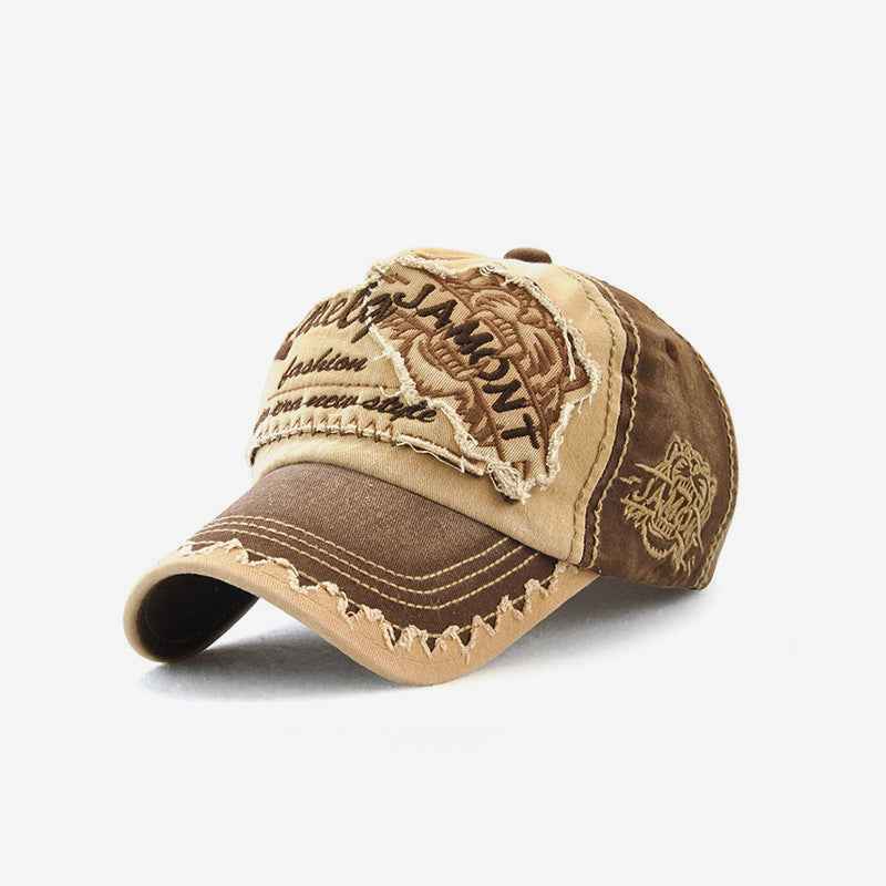 Embroidered Tiger Head Sun Hat – Cotton, Curled Brim, 5 Colors