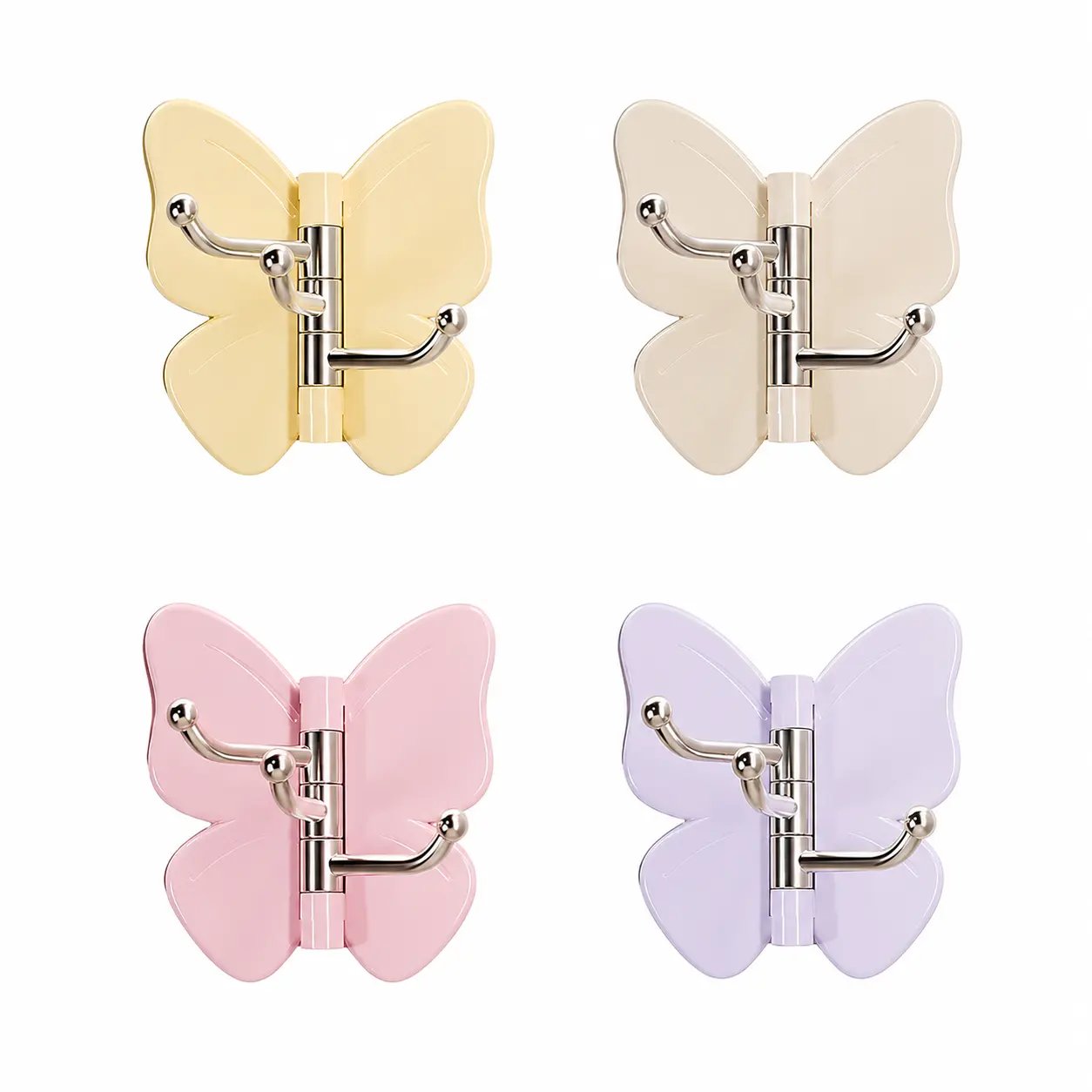 4-Pack Rotating Butterfly Adhesive Wall Hooks ‚Äì No-Drill Towel & Key Organizer