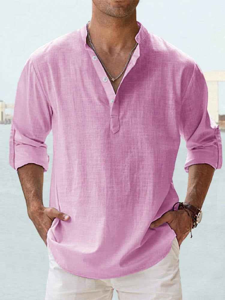 Men's Long-Sleeve Pullover Shirt – Breathable Cotton Casual Top