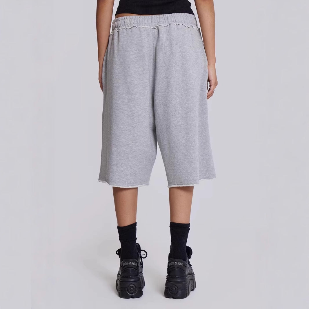 Women's Retro Raw-Edge Hem Cropped Casual Pants – Gray