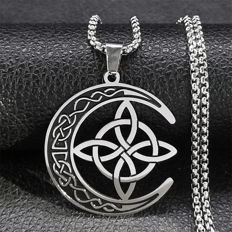 üßöCeltic Knot Crescent Steel Pendant Necklace‚ú®