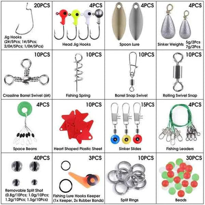 188-Piece Fishing Accessory Kit with Compact Tackle Box
