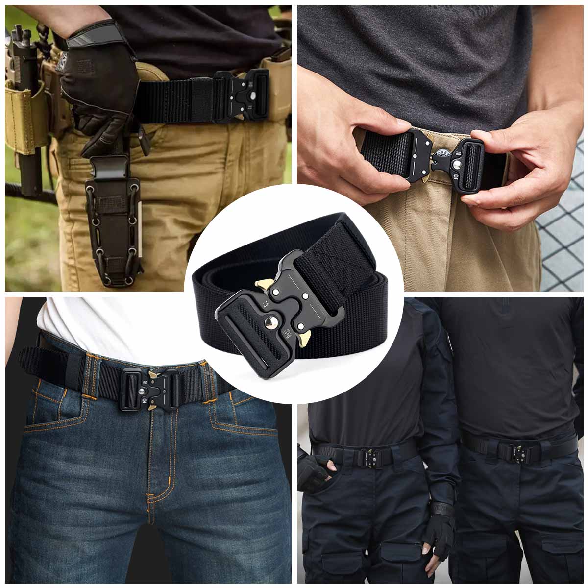 Men's Tactical Nylon Belt – Quick Release, Hole-Less Adjustable, Black