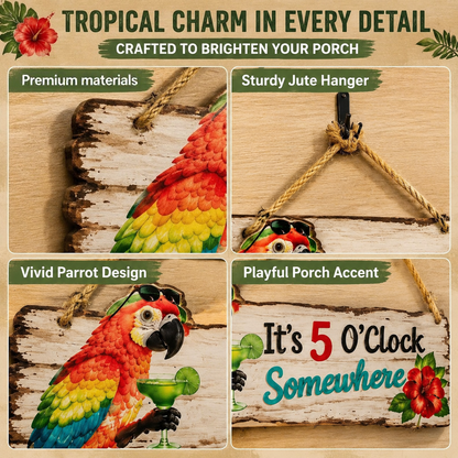 It's 5 O'Clock Somewhere Parrot wall art ü¶ú‚Äì Tropical Patio Wall Decoüçπ