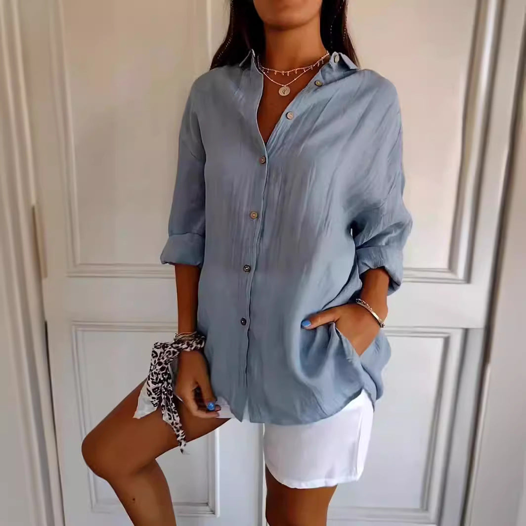 Women's Loose-Fit Lapel Shirt – Casual Button-Front Top
