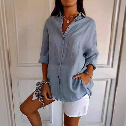 Women's Loose-Fit Lapel Shirt – Casual Button-Front Top