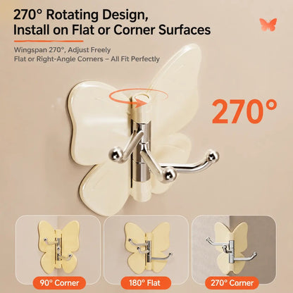4-Pack Rotating Butterfly Adhesive Wall Hooks ‚Äì No-Drill Towel & Key Organizer