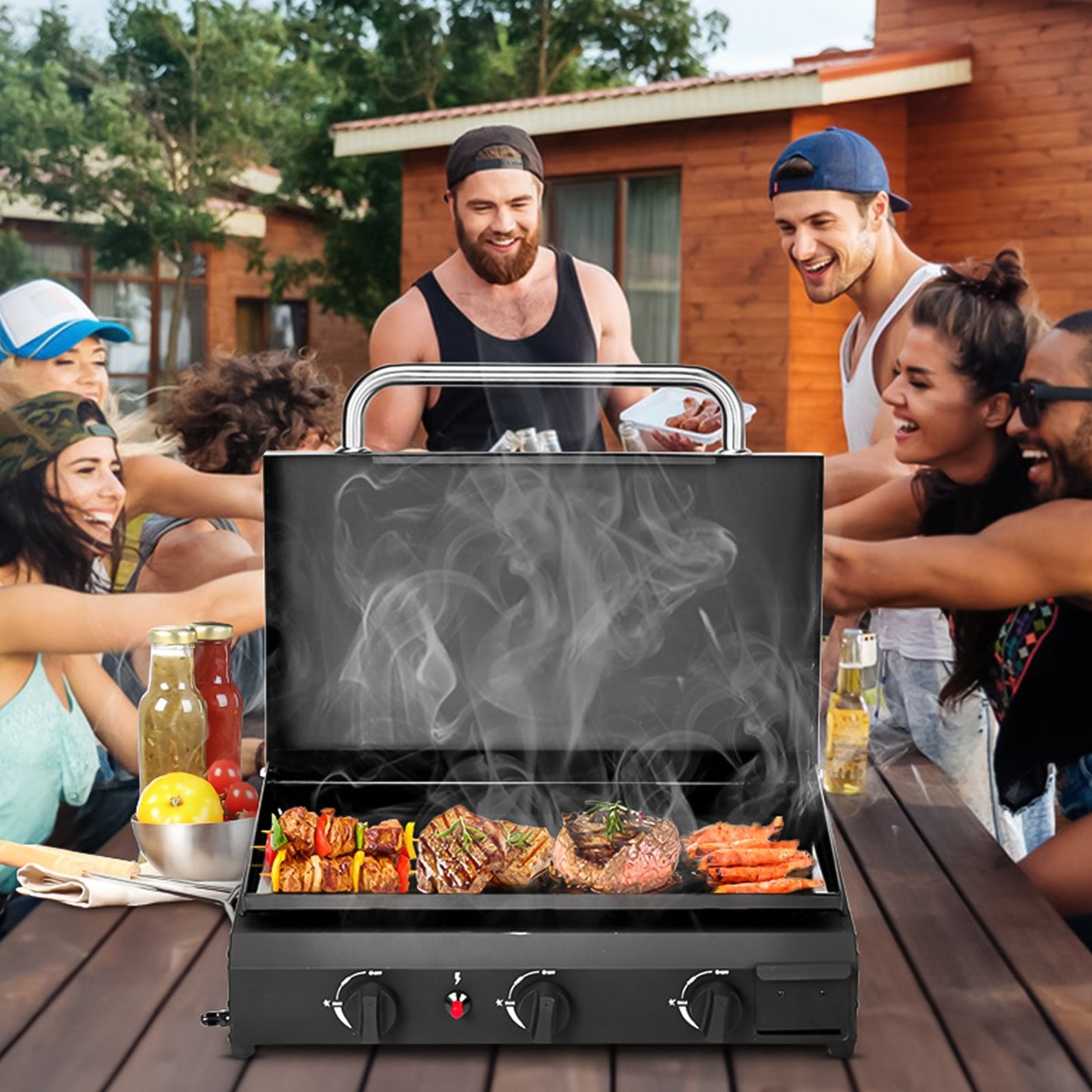 3-Burner Flat Top Gas Griddle Cooking Station – Ceramic Non-Stick, 23" Surface