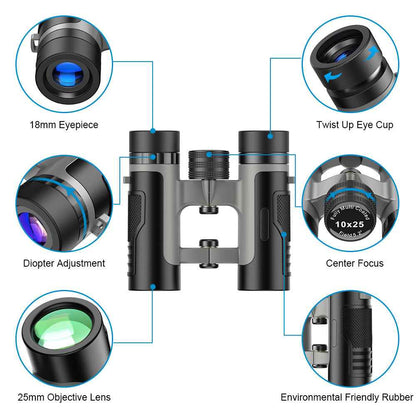 10x25 HD Compact Binoculars – Lightweight Outdoor Telescope for Hiking, Fishing & Travel