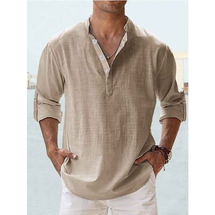 Men's Long-Sleeve Pullover Shirt – Breathable Cotton Casual Top