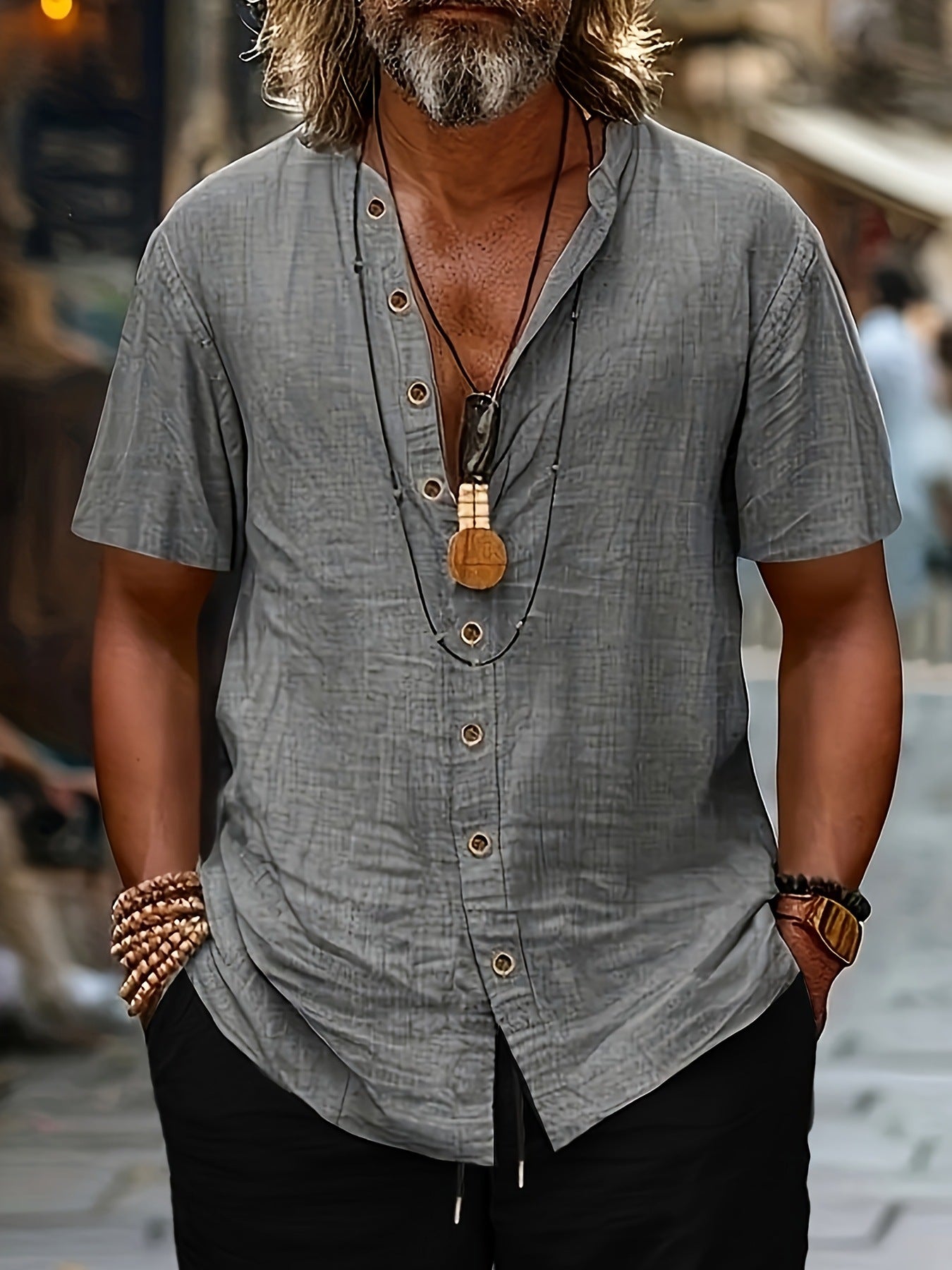 Men's Retro Button-Up Short-Sleeve Casual Shirt