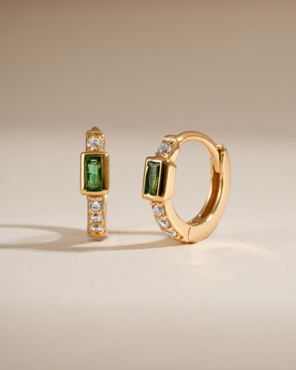 Emerald Baguette Huggie Earrings