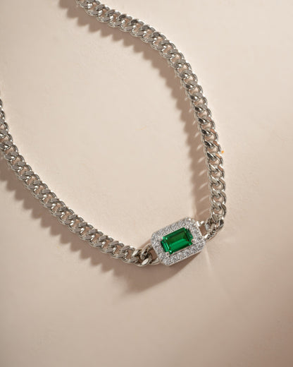 Emerald-Cut Emerald Bracelet with Diamond Halo