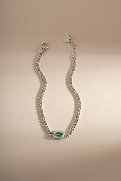 Emerald-Cut Emerald Bracelet with Diamond Halo