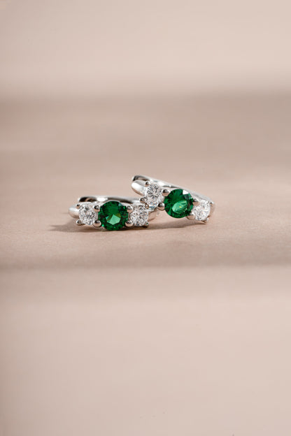 Emerald Three Stone Huggie Hoops
